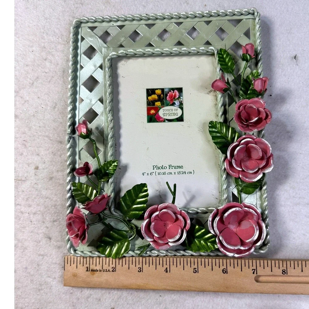 Vintage Pink Rose Metal Photo Frame Shabby Chic Decor